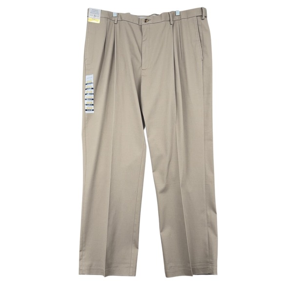 Haggar Other - Haggar Mens Khaki Pleated Classic Fit Stretch Twill Dress Pants 44W X 32L